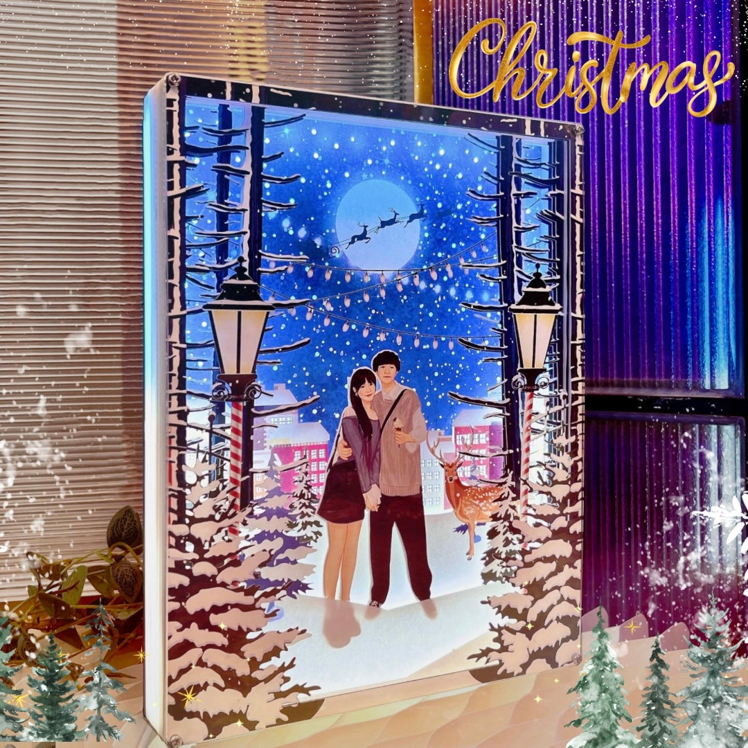 🌌3D立體人像畫飄雪主題亮燈佈景盒 Light up Gift Box