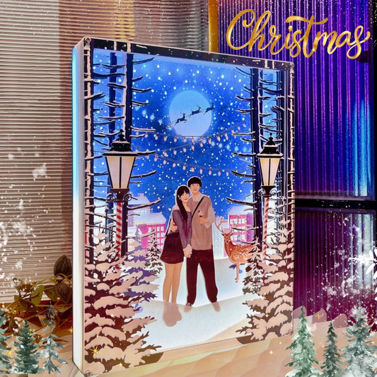 🌌3D立體人像畫飄雪主題亮燈佈景盒 Light up Gift Box