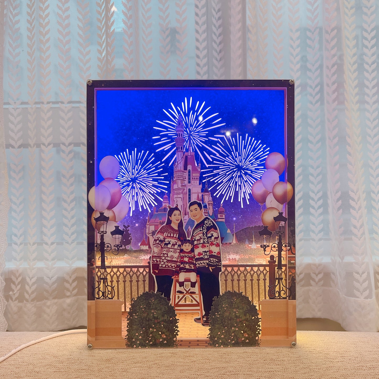 家庭照 立體人像畫設計 城堡星空煙花夜景盒 3D GIFT BOX