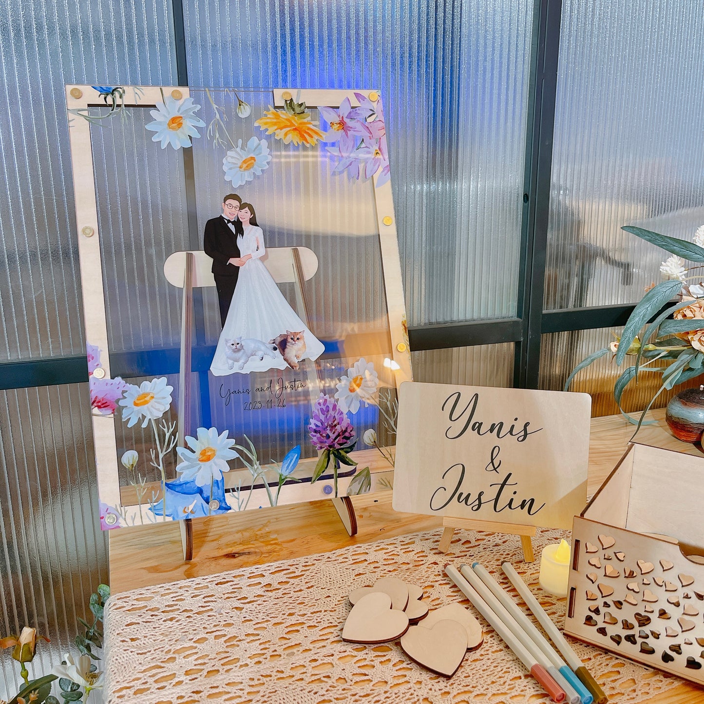 客製化人像畫木質婚禮簽到板
