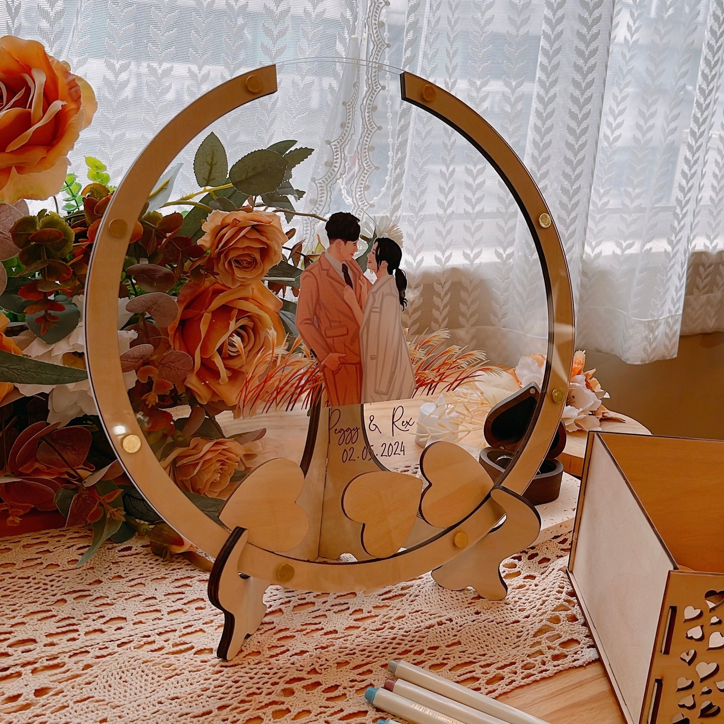 客製化人像畫木質婚禮簽到板