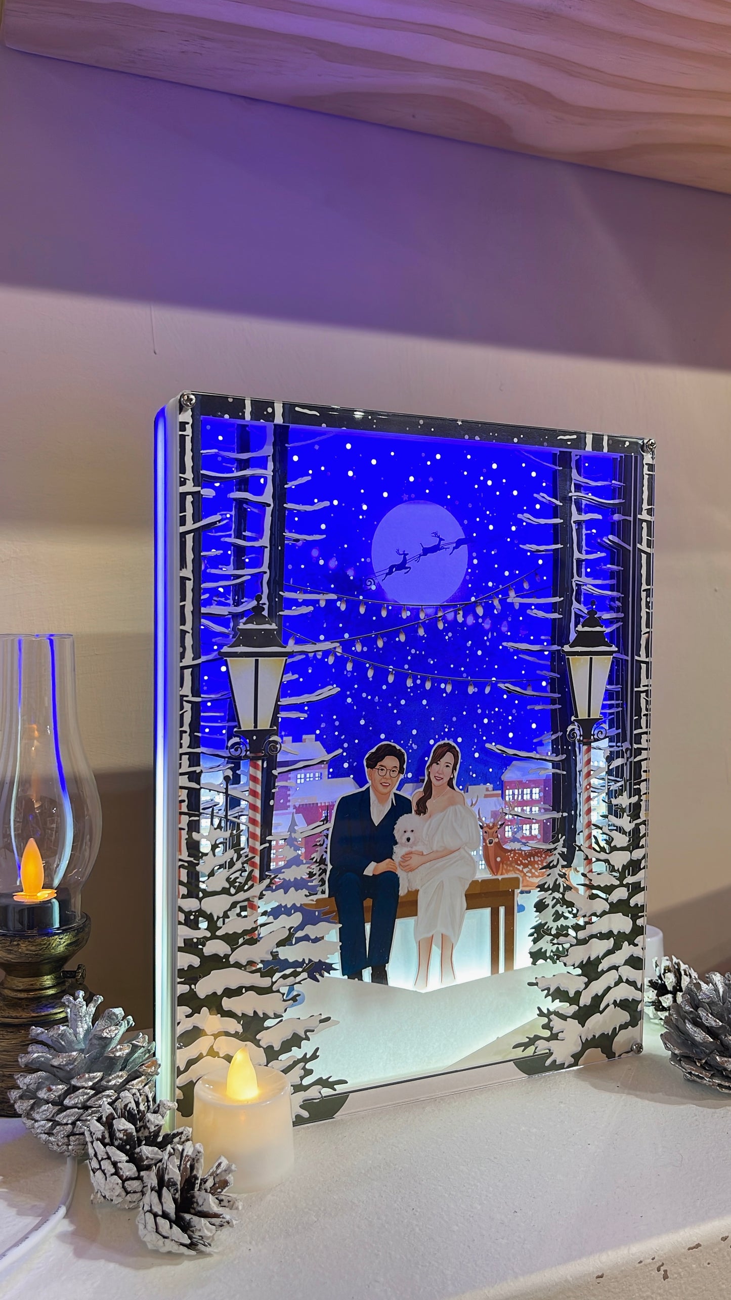 🌌3D立體人像畫飄雪主題亮燈佈景盒 Light up Gift Box