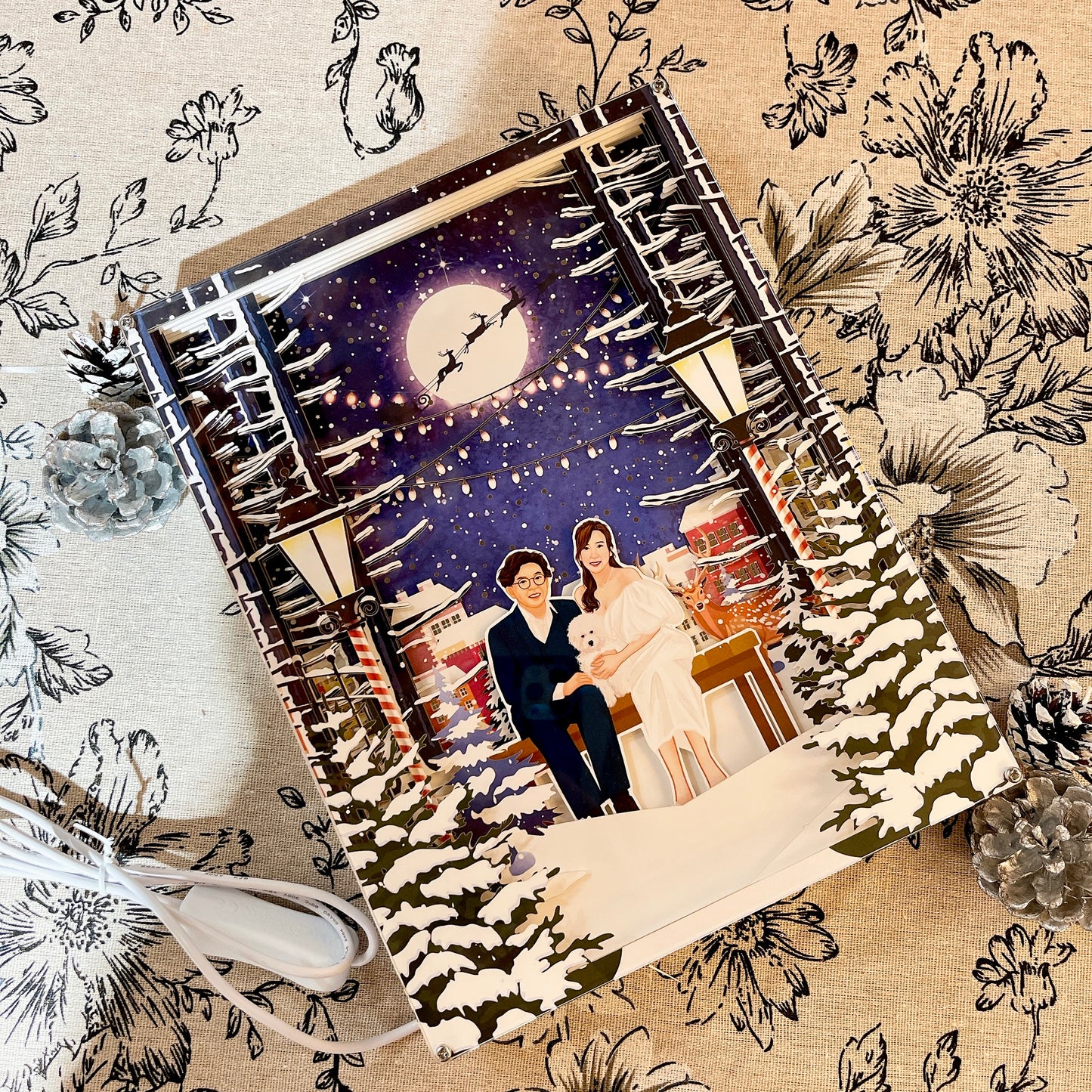 🌌3D立體人像畫飄雪主題亮燈佈景盒 Light up Gift Box