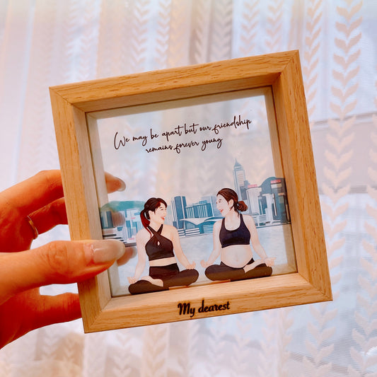 移民禮物 寫實風勾畫五官 人像畫透明木框