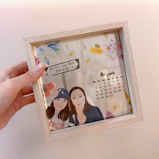 紀念日版寫實風 人像畫透明木框相架 (生日)