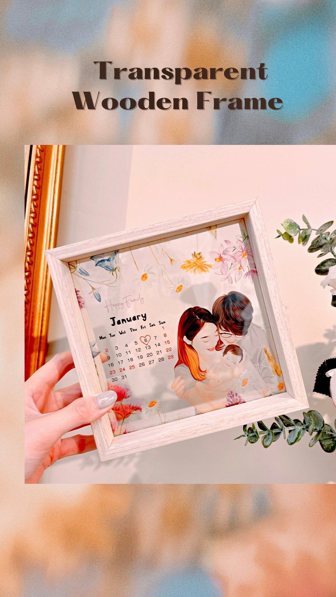 寶寶紀念日版寫實風 人像畫透明木框相架