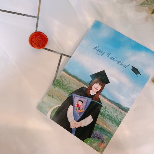 （畢業）人像畫賀卡 連燙金信封和蠟印章
