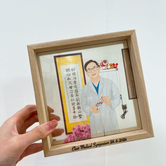 榮休/FAREWELL 寫實風勾畫五官 人像畫透明木框