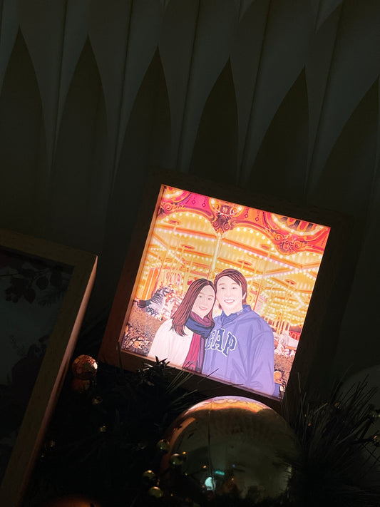 三色光人像畫相框小夜燈