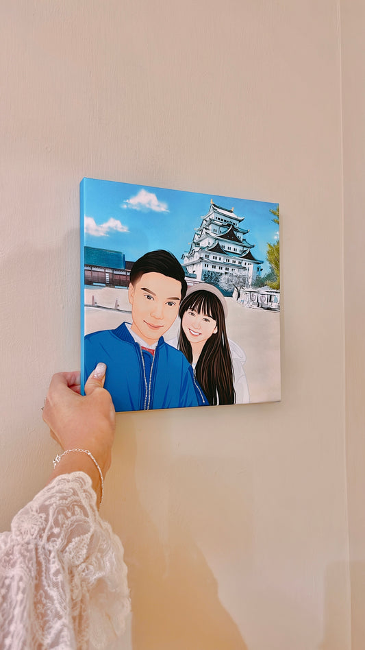 2人寫實風勾畫五官人像掛牆畫