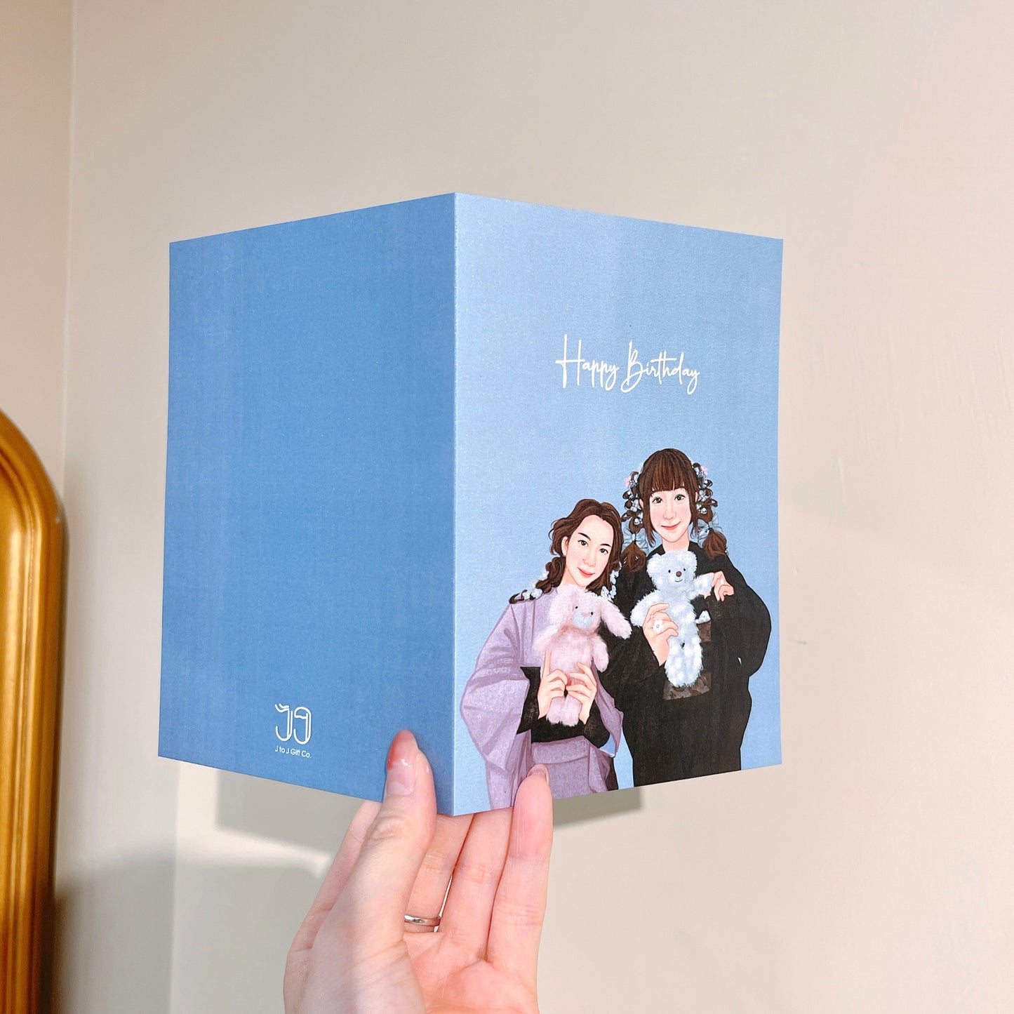 2人 人像畫生日卡 連燙金信封和蠟印章