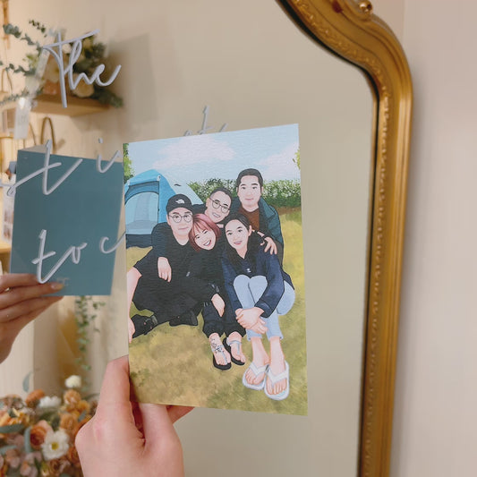 移民禮物 2人 人像畫賀卡 連燙金信封和蠟印章